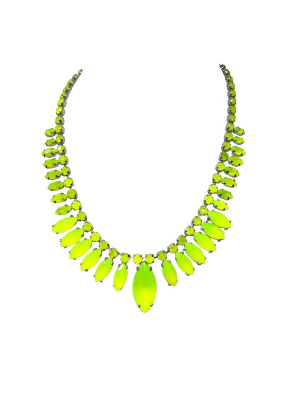 Vintage Faceted Neon Green Bib Necklace Y2K 16" - Picture 12 of 15